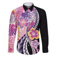 Aloha Vintage Hibiscus Lei Seamless Pattern Family Matching Long Sleeve Bodycon Dress and Hawaiian Shirt - Polynesian Pride