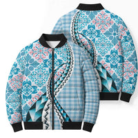 Aloha Vintage Palaka Floral Hawaiian Quilt Bomber Puffer Jacket Uliuli Motif - Polynesian Pride