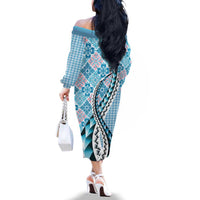 Aloha Vintage Palaka Floral Hawaiian Quilt Family Matching Off The Shoulder Long Sleeve Dress and Hawaiian Shirt Uliuli Motif LT9 - Polynesian Pride