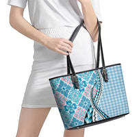 Aloha Vintage Palaka Floral Hawaiian Quilt Leather Tote Bag Uliuli Motif - Polynesian Pride