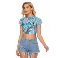 Aloha Vintage Palaka Floral Hawaiian Quilt Raglan Cropped T Shirt Uliuli Motif - Polynesian Pride