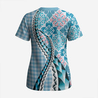 Aloha Vintage Palaka Floral Hawaiian Quilt Scrub Top Uliuli Motif LT9 - Polynesian Pride
