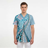Aloha Vintage Palaka Floral Hawaiian Quilt Scrub Top Uliuli Motif LT9 - Polynesian Pride
