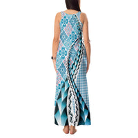 Aloha Vintage Palaka Floral Hawaiian Quilt Tank Maxi Dress Uliuli Motif - Polynesian Pride