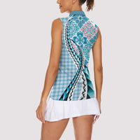 Aloha Vintage Palaka Floral Hawaiian Quilt Women Sleeveless Polo Shirt Uliuli Motif LT9 - Polynesian Pride