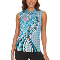 Aloha Vintage Palaka Floral Hawaiian Quilt Women Sleeveless Polo Shirt Uliuli Motif LT9 - Polynesian Pride
