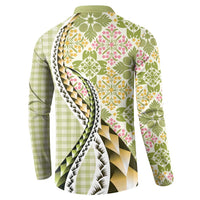 Aloha Vintage Palaka Floral Hawaiian Quilt Button Sweatshirt Omaomao Motif - Polynesian Pride