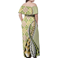 Aloha Vintage Palaka Floral Hawaiian Quilt Family Matching Off Shoulder Maxi Dress and Hawaiian Shirt Omaomao Motif LT9 - Polynesian Pride