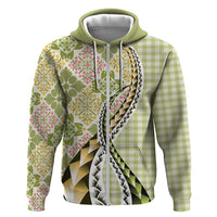 Aloha Vintage Palaka Floral Hawaiian Quilt Hoodie Omaomao Motif - Polynesian Pride