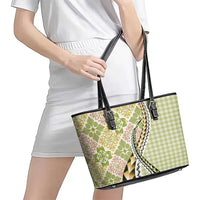 Aloha Vintage Palaka Floral Hawaiian Quilt Leather Tote Bag Omaomao Motif - Polynesian Pride