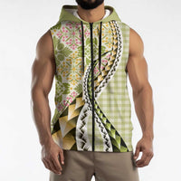 Aloha Vintage Palaka Floral Hawaiian Quilt Sleeveless Zip Hoodie Omaomao Motif LT9