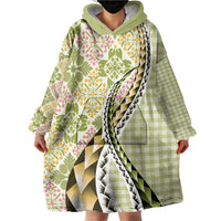 Aloha Vintage Palaka Floral Hawaiian Quilt Wearable Blanket Hoodie Omaomao Motif LT9 - Polynesian Pride
