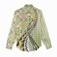 Aloha Vintage Palaka Floral Hawaiian Quilt Women Casual Shirt Omaomao Motif LT9 - Polynesian Pride