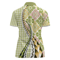 Aloha Vintage Palaka Floral Hawaiian Quilt Women Polo Shirt Omaomao Motif LT9 - Polynesian Pride