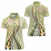 Aloha Vintage Palaka Floral Hawaiian Quilt Women Polo Shirt Omaomao Motif LT9 - Polynesian Pride