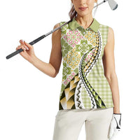 Aloha Vintage Palaka Floral Hawaiian Quilt Women Sleeveless Polo Shirt Omaomao Motif LT9 - Polynesian Pride