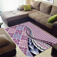 Aloha Vintage Palaka Floral Hawaiian Quilt Area Rug Akala Motif - Polynesian Pride