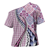 Aloha Vintage Palaka Floral Hawaiian Quilt Cross Shoulder Shirt Akala Motif - Polynesian Pride
