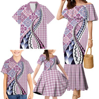 Aloha Vintage Palaka Floral Hawaiian Quilt Family Matching Mermaid Dress and Hawaiian Shirt Akala Motif LT9 - Polynesian Pride