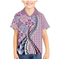 Aloha Vintage Palaka Floral Hawaiian Quilt Family Matching Mermaid Dress and Hawaiian Shirt Akala Motif LT9 Son's Shirt Pink - Polynesian Pride