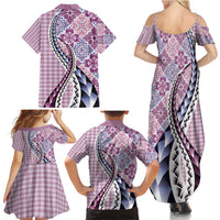 Aloha Vintage Palaka Floral Hawaiian Quilt Family Matching Summer Maxi Dress and Hawaiian Shirt Akala Motif LT9 - Polynesian Pride