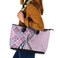 Aloha Vintage Palaka Floral Hawaiian Quilt Leather Tote Bag Akala Motif - Polynesian Pride