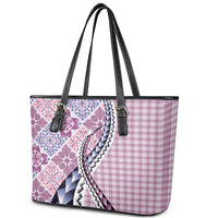 Aloha Vintage Palaka Floral Hawaiian Quilt Leather Tote Bag Akala Motif - Polynesian Pride