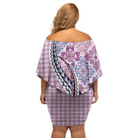 Aloha Vintage Palaka Floral Hawaiian Quilt Off Shoulder Short Dress Akala Motif - Polynesian Pride
