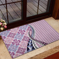 Aloha Vintage Palaka Floral Hawaiian Quilt Rubber Doormat Akala Motif - Polynesian Pride