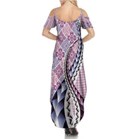 Aloha Vintage Palaka Floral Hawaiian Quilt Summer Maxi Dress Akala Motif - Polynesian Pride