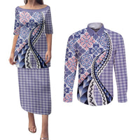 Aloha Vintage Palaka Floral Hawaiian Quilt Couples Matching Puletasi and Long Sleeve Button Shirt Poni Motif - Polynesian Pride