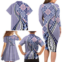 Aloha Vintage Palaka Floral Hawaiian Quilt Family Matching Long Sleeve Bodycon Dress and Hawaiian Shirt Poni Motif LT9 - Polynesian Pride