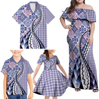 Aloha Vintage Palaka Floral Hawaiian Quilt Family Matching Off Shoulder Maxi Dress and Hawaiian Shirt Poni Motif LT9 - Polynesian Pride