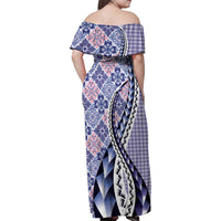 Aloha Vintage Palaka Floral Hawaiian Quilt Family Matching Off Shoulder Maxi Dress and Hawaiian Shirt Poni Motif LT9 - Polynesian Pride