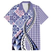 Aloha Vintage Palaka Floral Hawaiian Quilt Family Matching Tank Maxi Dress and Hawaiian Shirt Poni Motif LT9 Dad's Shirt - Short Sleeve Purple - Polynesian Pride