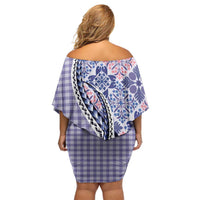 Aloha Vintage Palaka Floral Hawaiian Quilt Off Shoulder Short Dress Poni Motif - Polynesian Pride