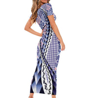 Aloha Vintage Palaka Floral Hawaiian Quilt Short Sleeve Bodycon Dress Poni Motif - Polynesian Pride