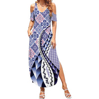 Aloha Vintage Palaka Floral Hawaiian Quilt Summer Maxi Dress Poni Motif - Polynesian Pride