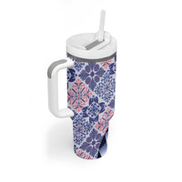 Aloha Vintage Palaka Floral Hawaiian Quilt Tumbler With Handle Poni Motif - Polynesian Pride
