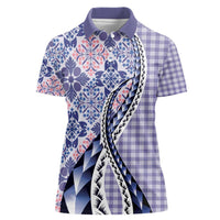 Aloha Vintage Palaka Floral Hawaiian Quilt Women Polo Shirt Poni Motif LT9 Female Purple - Polynesian Pride