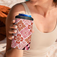 Aloha Vintage Palaka Floral Hawaiian Quilt 4 in 1 Can Cooler Tumbler Ulaula Motif - Polynesian Pride