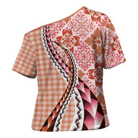 Aloha Vintage Palaka Floral Hawaiian Quilt Cross Shoulder Shirt Ulaula Motif - Polynesian Pride