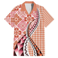 Aloha Vintage Palaka Floral Hawaiian Quilt Family Matching Off The Shoulder Long Sleeve Dress and Hawaiian Shirt Ulaula Motif LT9 Dad's Shirt - Short Sleeve Red - Polynesian Pride