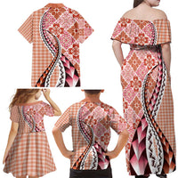 Aloha Vintage Palaka Floral Hawaiian Quilt Family Matching Off Shoulder Maxi Dress and Hawaiian Shirt Ulaula Motif LT9 - Polynesian Pride