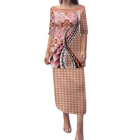 Aloha Vintage Palaka Floral Hawaiian Quilt Family Matching Puletasi and Hawaiian Shirt Ulaula Motif LT9 Mom's Dress Red - Polynesian Pride