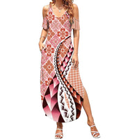 Aloha Vintage Palaka Floral Hawaiian Quilt Family Matching Summer Maxi Dress and Hawaiian Shirt Ulaula Motif LT9 Mom's Dress Red - Polynesian Pride