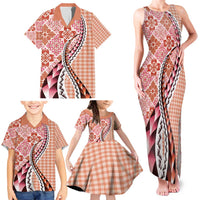 Aloha Vintage Palaka Floral Hawaiian Quilt Family Matching Tank Maxi Dress and Hawaiian Shirt Ulaula Motif LT9 - Polynesian Pride