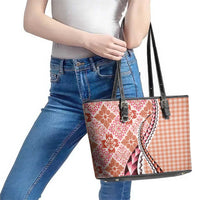 Aloha Vintage Palaka Floral Hawaiian Quilt Leather Tote Bag Ulaula Motif - Polynesian Pride