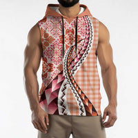 Aloha Vintage Palaka Floral Hawaiian Quilt Sleeveless Hoodie Ulaula Motif - Polynesian Pride