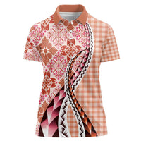 Aloha Vintage Palaka Floral Hawaiian Quilt Women Polo Shirt Ulaula Motif LT9 Female Red - Polynesian Pride